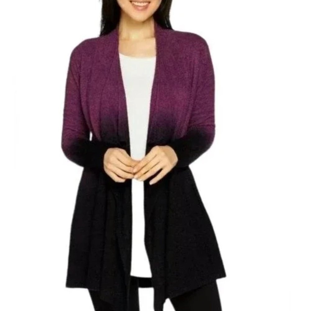 049 Barefoot Dreams Bamboo Chic Lite Ombre Cardigan Purple Black (S/M, EUC)